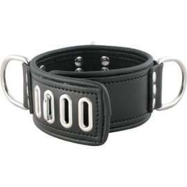 Mister B Broad Lockable Collar Large Leather Pelle 50 cm. collare in leather pelle per restrizioni﻿