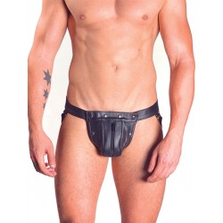 Mister B Double Pouch with Cockring and Zip jockstrap sospensorio doppia patta in leather pelle con zip e cockring
