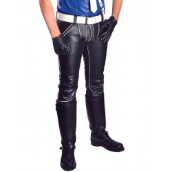 Mister B FXXXer Jeans Black & White pantaloni leather in pelle