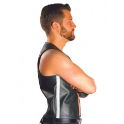 Mister B Leather Muscle Vest White Striped gilet leather pelle