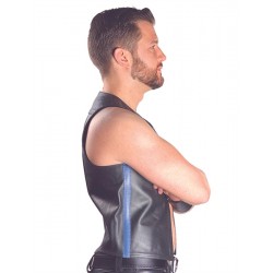Mister B Muscle Vest  Blue Strip gilet leather pelle