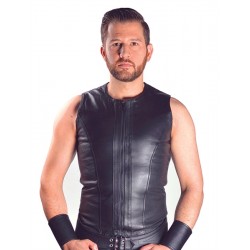 Mister B Vest Sleeveless Zip Black smanicata leather pelle