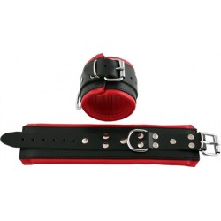 Mister B Leather Ankle Restraints Black Red Padding coppia di cavigliere leather pelle per restrizioni