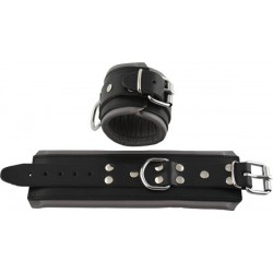 Mister B Wrist Restraints Black With Grey Padding coppia di restrizioni per polsi leather in pelle