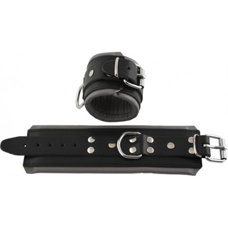 Mister B Wrist Restraints Black With Grey Padding coppia di restrizioni per polsi leather in pelle
