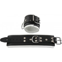 Mister B Leather Wrist Restraints Black White Padding coppia di bracciali per polsi leather pelle per restrizioni