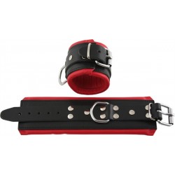 Mister B Leather Wrist Restraints Black Red Padding coppia di bracciali per polsi leather pelle per restrizioni