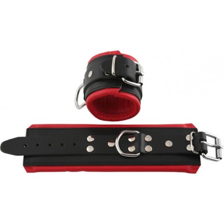 Mister B Wrist Restraints Black With Red Padding coppia di bracciali per polsi leather pelle per restrizioni