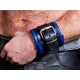 Mister B Wrist Restraints Black With Blue Padding coppia di bracciali per polsi leather pelle per restrizioni