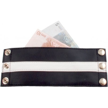 Mister B Wrist Wallet Zip White Striped bracciale portafoglio leather pelle con zip