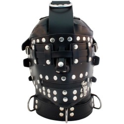 Mister B Leather Bondage Hood maschera doppio uso chiusa o aperta leather pelle