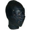 Mister B Slave Hood maschera con bende occhi e bocca rimovibili leather pelle