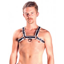 Mister B Chest Harness Black with White leather pelle