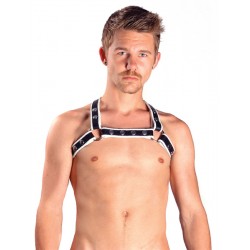 Mister B X Back Harness Premium White leather pelle