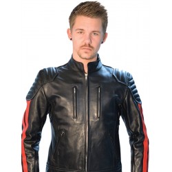 Mister B Biker Jacket Red stripes giubbotto motociclista in leather pelle con righe rosso