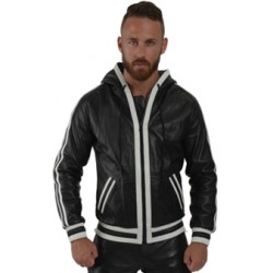 Mister B Leather Hoodie White Stripes giubbotto leather pelle cappuccio righe bianco