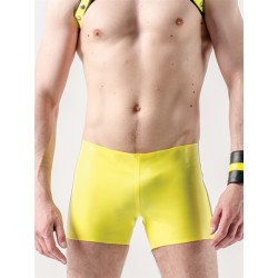 Mister B Rubber Trunks Neon Yellow Black Stripes calzoncini neon in gomma con strisce nero