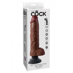 King Cock (10.00 inch) 25,40 cm. Vibrating Brown with Balls dildo fallo realistico vibrante