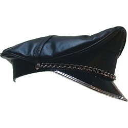 Mister B Military Cap Fishbone Black cappello militare leather pelle  visiera con bordino color argento