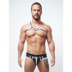 Mister B Neoprene Jock Brief Black White jockstrap slip in neoprene con zip