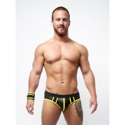 Mister B Neoprene Jock Brief Black Yellow jockstrap slip in neoprene con zip