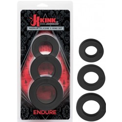 Kink Endure Silicone C Ring Set Black kit di 3 cockring anelli per il pene tre diametri in silicone