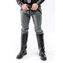 Mister B Leather FXXXer Jeans Grey With Black Piping pantaloni leather in pelle full zip