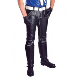 Mister B Leather FXXXer Jeans Black With Grey Piping pantaloni leather in pelle full zip