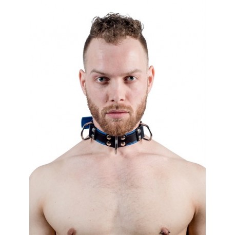 Mister B Slave Collar Blue 4 D Rings collare leather pelle regolabile per restrizioni