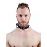 Mister B Leather Slave Collar 4 D Rings Blue collare in pelle regolabile per restrizioni con anelli D