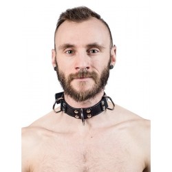 Mister B Leather Slave Collar 4 D Rings Black collare in pelle regolabile per restrizioni con anelli D