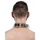 Mister B Leather Slave Collar 4 D Rings Yellow collare in pelle regolabile per restrizioni con anelli D
