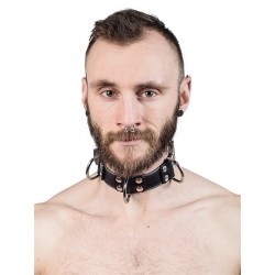 Mister B Leather Slave Collar 4 D Rings Grey collare in pelle regolabile per restrizioni con anelli D
