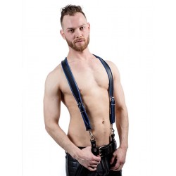 Mister B Combi Harness Blue Braces Premium bretelle doppio uso leather pelle