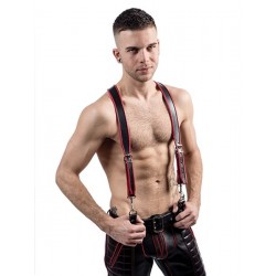 Mister B Combi Harness Red Braces Premium bretelle doppio uso leather pelle