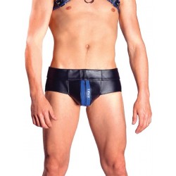 Mister B Powerjock Blue Striped jockstrap sospensorio leather pelle con zip