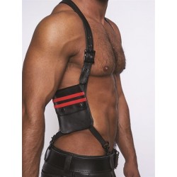 Mister B Leather Wallet Harness Black Red harness con due portafogli in pelle