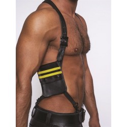 Mister B Leather Wallet Harness Black Yellow harness con due portafogli in pelle