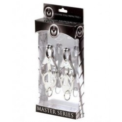 Master Series Ringed Monarch Clover Style Nipple Vice Chrome tit toys coppia di pinze tortura capezzoli
