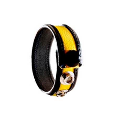 Black Label 3 Snap Leather Cock Ring Black Yellow cocking in pelle con tre clips