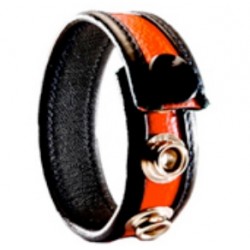 Black Label 3 Snap Leather Cock Ring Black Red cocking in pelle con tre clips