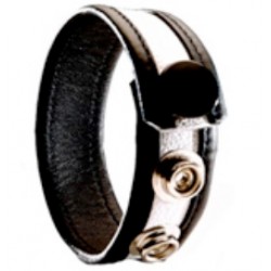 Black Label 3 Snap Leather Cock Ring Black White cocking in pelle con tre clips