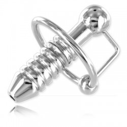 Black Label Stainless Steel Torpedo Penis Plug With Ø 28 mm. Ring anello con sonda in acciaio inox per il pene