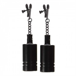 Black Label Coated Metal Tingling Nipple Clamp With Weight Cylinder pinze tortura capezzoli con pesi