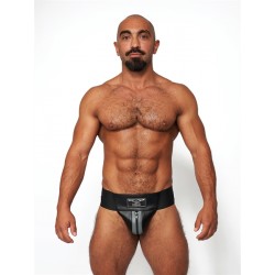 Mister B Leather Premium Jockstrap Black Grey sospensorio in leather pelle con zip