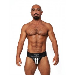 Mister B Leather Premium Jockstrap Black White sospensorio in leather pelle con zip