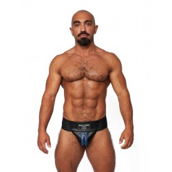 Mister B Leather Premium Jockstrap Black Blue sospensorio in leather pelle con zip