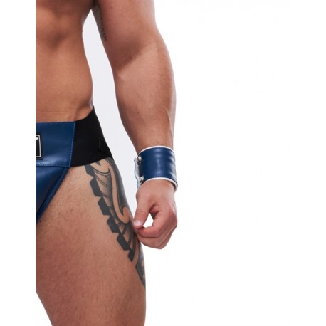 Mister B Leather Circuit Wrist Wallet Zip Blue White bracciale con portafoglio interno con zip in leather pelle