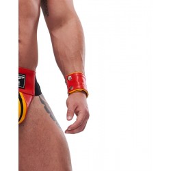 Mister B Leather Circuit Wrist Wallet Zip Red Yellow bracciale con portafoglio interno con zip in leather pelle