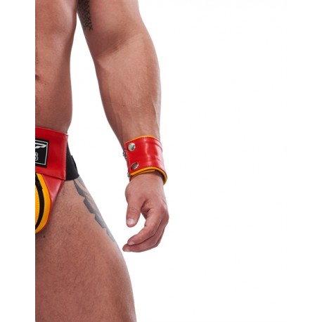 Mister B Leather Circuit Wrist Wallet Zip Red Yellow bracciale con portafoglio interno con zip in leather pelle